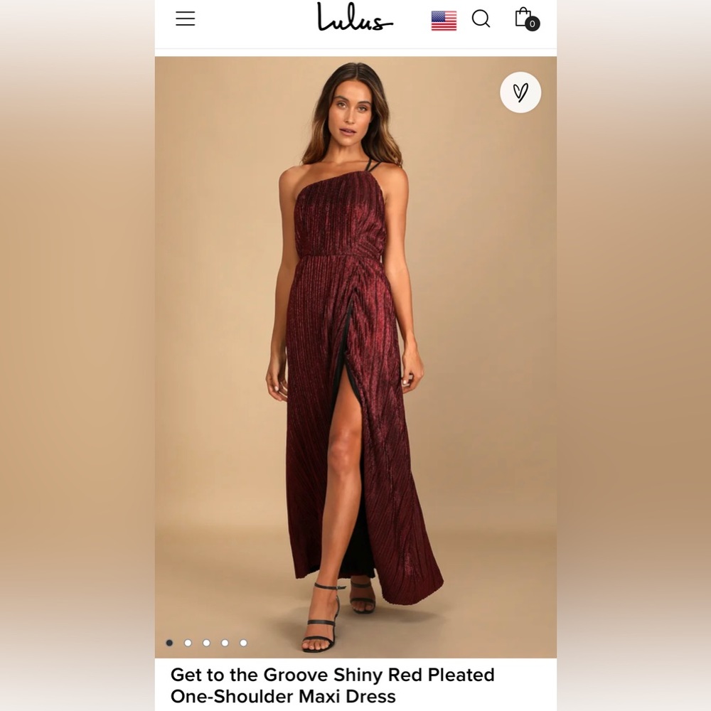NWT Lulu’s Shiny Red Pleated One-Shoulder Maxi Dress size L